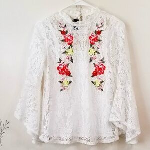 Floral Embroidered Lace Top - White